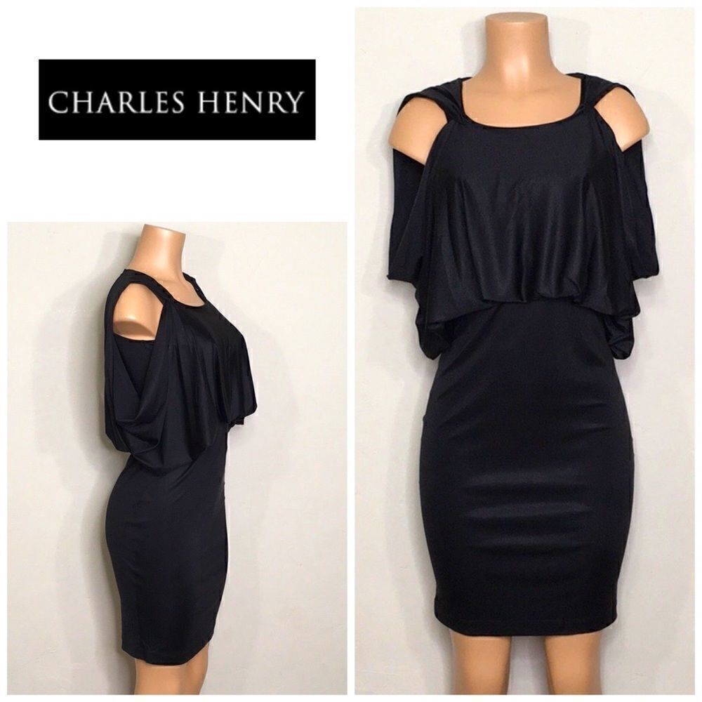 CHARLES HENRY black dress with drape bodice. New